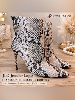 JLO Jennifer Lopez Frankalina bootie - faux snakeskin & rhinestones